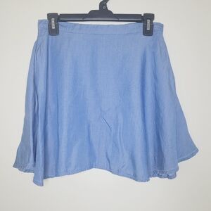 Lulus Mini Skirt Accompany Me Blue Medium Tencel Chambray Pockets Back Zip